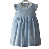 Babidu Girls Pale Blue Frilly Neckline Dress